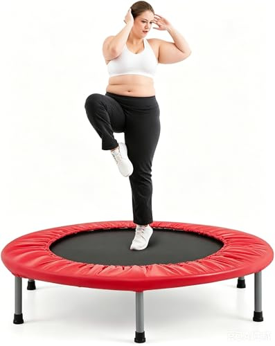 COSTWAY Rebounder Trampoline for Adults, 38 Foldable Mini Trampoline with 32 Heavy Duty Springs, 150kg Capacity Quiet Indoor Exercise Bouncer for Home Workout Fitness (Red)