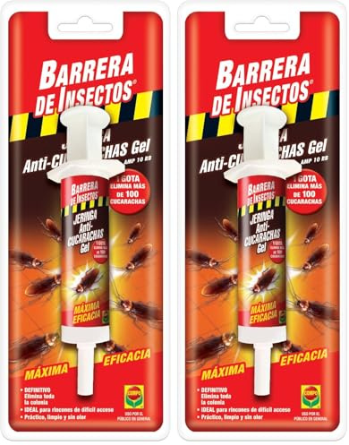 COMPO Barrera de Insectos Jeringa Anti-cucarachas, 1 Gota elimina más de 100 cucarchas, Máxima eficacia, Gel 10gr, El embalaje puede variar (Paquete de 2)