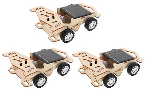 Toyvian Kit de 3 Coches Solares de Ensamblaje, Modelo Pequeño Energía Solar, Juguete Stem Educativo de Madera para Aprendizaje y Experimentos Científicos en Casa