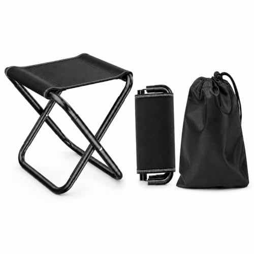 Set 2 pièces Tabouret Pliable et Sac, Tabouret Camping Jusqu’à 80 kg | Tube en Acier Carbone, Tabouret Pliant Portable avec sac Oxford pour Pêche et Jardin