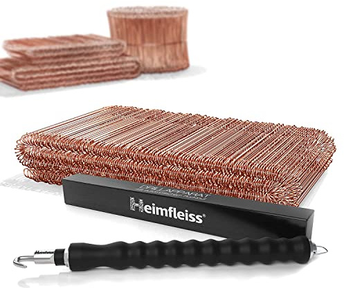 Heimfleiss® atadora Alambre + Alambre de sujeción cobreado 1,0 x 100-160 mm (500 uds.) - Set trenzador Alambre, amarrador de Alambre y Alambre de sujeción - Atador Alambre, Alambre de torsión de Ojal