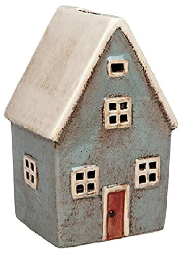 Sufe Village Pottery Tall House Money Box - Ceramic, Blue, 5.91 L x 0.39 W x 5.91 H, Adults