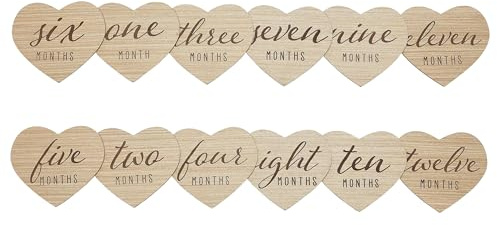 Kate & Milo Heart Shaped Wooden Baby Milestone Cards Set – Monthly Photo Prop Markers 1-12 Months for Newborn Pictures