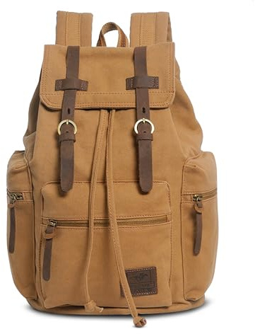 VARLIVOO Zaino Uomo Vintage in Tela per PC Portatile 14 Pollici