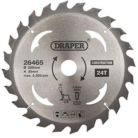 Draper 26465 TCT Baukreissägeblatt, 250 x 30 mm, 24 Zähne, Silber, Einheitsgröße