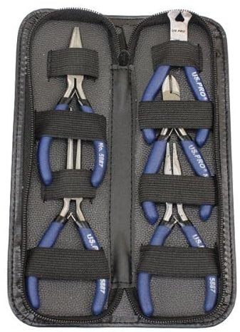 US PRO Tools 5887 Lot de 5 mini pinces et cutter avec étui zippé