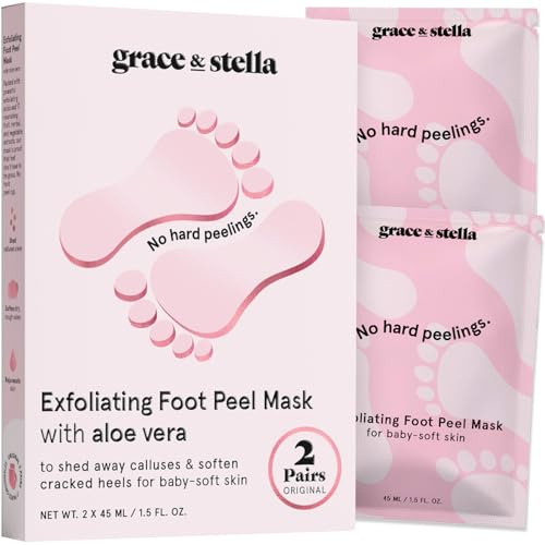 grace & stella Award-Winning Foot Peeling Mask - Foot Peel Masks with Aloe Vera (2 Pairs, Unscented) - Moisturizing Foot Masks That Remove Dead Skin, Exfoliating Foot Mask for Dry Cracked Feet