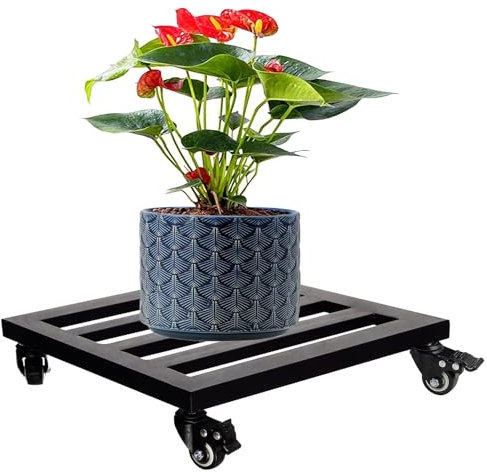 Ompinda Metal Plant Caddy with Wheels,9 Inch Heavy Duty Square Plant Roller Powder Coated Steel with 360° Lockable Metal Caster Wheels for Plants Indoor/Outdoor