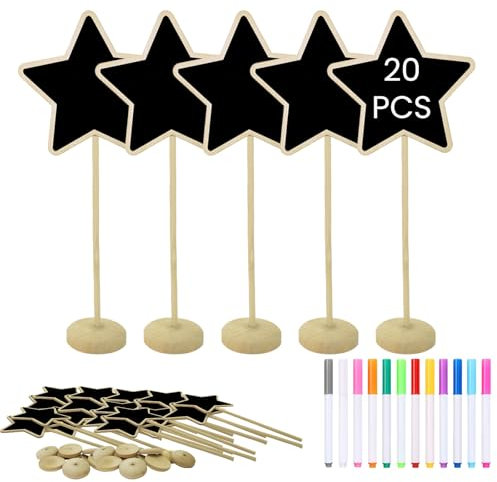 Shiawase Mini Tableau Avec Support, Petit Tableau En Bois Avec Marqueur, Comme Cartes De Table Marque-Place Étiquette De Nom Étiquettes De Prix Étiquettes De Plantes, Lot De 20