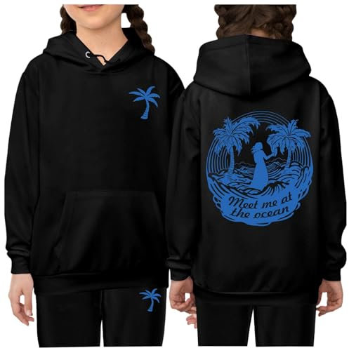 Pink Palm Puff Hoodie mädchen Pulli mädchen Hoodie Damen Pullover mit Kapuze Backprint Kapuzenpullover Casual Sweatshirt mit Taschen Kapuzenpulli Übergangs Hoody Oberteile Langarmshirt 177