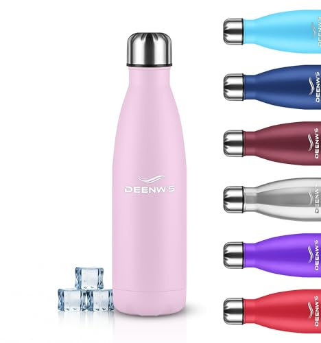 DEENW'S-Botella de Agua de Acero Inoxidable, Botella de agua tèrmica, Doble Pared, Mantiene Bebida Fría 24h y Caliente 12h, Libre de BPA, Ligera y Ideal para Gimnasio y Oficina. (Rosa Clara 500ml)