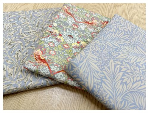 Paquete de tela Fat Quarter – William Morris Grey – Material de tela con estampado floral de pájaros