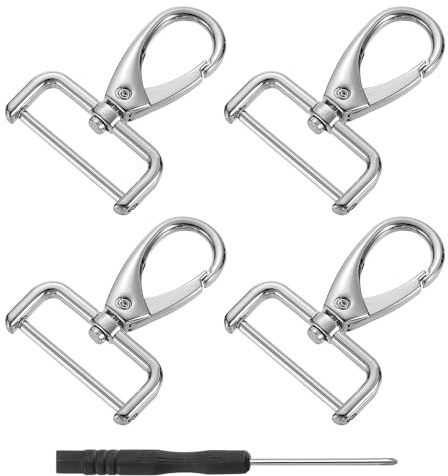 QUARKZMAN 4Pcs Ganchos Giratorios, 32mm (1.25 Pulgadas) Anilla D Gancho Desmontable Gancho De Metal Pinza De Langosta Con Destornillador Para Bolso Llavero Manualidades DIY, Plateado