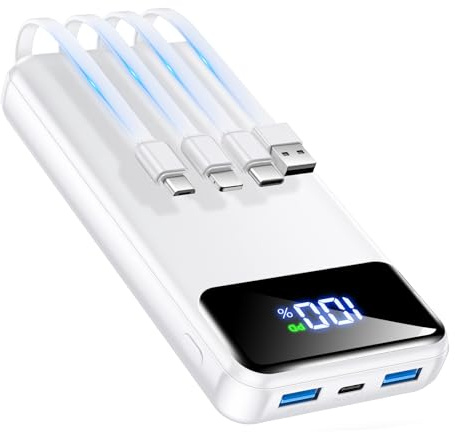 OHOVIV Portable Charger Power Bank 50000mAh Battery Pack, 22.5W Fast Charging PowerBank with Built in Cables,Travel Essential USB-C Portable Phone Charger for iPhone Samsung Pixel Android iPad-White
