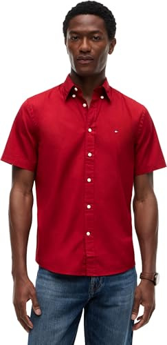 Tommy Hilfiger Camisa Flex Popelin Solid S/S para Hombre, Mw0Mw37584, Rojo, M