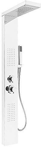 Belfoyer Columna de Ducha 130 cm sin Grifo｜Panel de Ducha con Lluvia, Cascada, 2 Jets de Masaje y Ducha de Mano｜Acero Inoxidable, Fácil Instalación-Plata espejo
