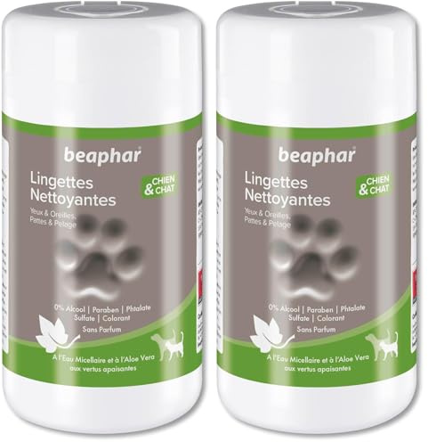 Beaphar – Lingettes nettoyantes Yeux, Oreilles, Pattes et Pelage pour Chien et Chat – Au Calendula aux vertus apaisantes – Facilite Le Nettoyage – Respecte l’épiderme de l’Animal – 100 lingettes