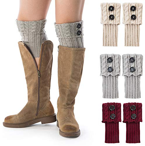 Women Boot Knit Cuffs,Short Crochet Leg Warmers, Variety of Styles Winter Warm Cuff Socks 6 Pairs by REDESS