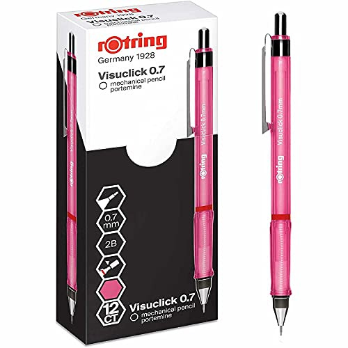 Mekanisk rOtring Visuclick-blyertsstiftpenna | 0,7 mm | 2B-blyertsstift | Livlig rosa hylsa | 12 st.