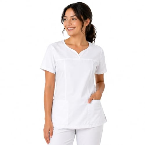 B-well INES Damkasäck vård kläckväska kortärmad v-ringad arbetskläder, Vit, 3XL