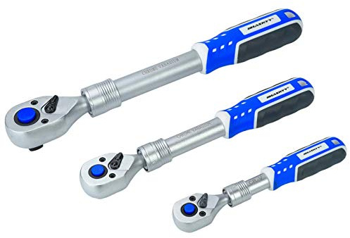 HASKYY | 1/2 + 3/8 + 1/4 | Teleskop-Ratsche-Knarre-Set I Umschaltknarre ausziehbar | feinverzahnt | Teleskop | Knarre | Ratsche