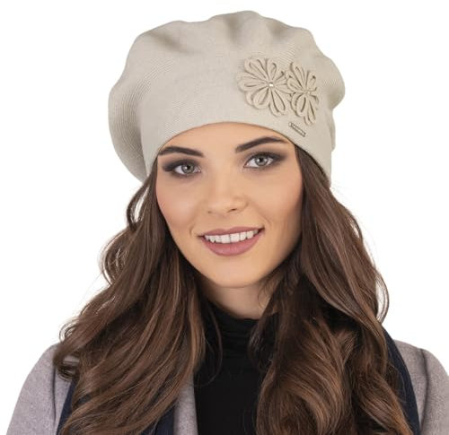 VIVISENCE Damen Baskenmütze Warm Und Gemütlich Wintermütze An Winter Und Herbst Warme Dick Strickmütze, Kopfbedeckung Eleganter Klassisch Mütze Für Frauen Modell 7007, Beige,Einheitsgröße