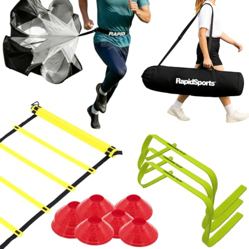 RAPID Speed & Agility Athlete Training Set – Complete Football & Sprint Training Kit with Agility Ladder, Hurdles, 9 Cones, 56 Speed Chute, Metal Pegs & Carry Strap | Multi‑Sport Coaching Equipment