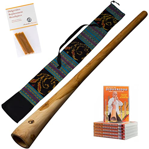 Australian Treasures - DIDGERIDOO: AT Natural Wood-serie 120cm - include borsa ikat - cera d'api - video tutorial Come si suona il didgeridoo?