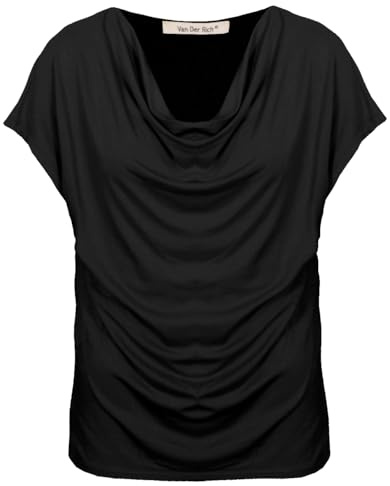 Van Der Rich ® - T-Shirt de Manga Corta con Cuello Alto - Mujer (Negro, L)