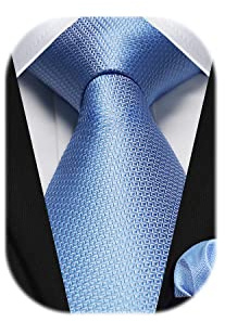 HISDERN Men's Light Blue Ties Wedding Solid Colour Dot Tie Elegant Handkerchief Business Party Fashion Plaid Necktie & Pocket Square Set