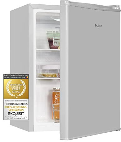 Exquisit Mini-Kühlschrank KB60-V-090E grauPV | Energieeffizienzklasse E | 52 Liter Nutzinhalt | 2 Glasablagen | wechselbarer Türanschlag | kompakt & platzsparend