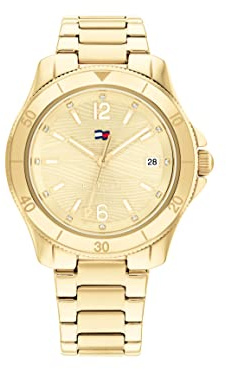 Tommy Hilfiger Analog Quarzuhr für Damen mit Gelbgoldfarbenes Edelstahlarmband - 1782513