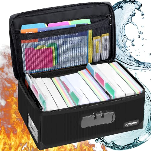Boîte de rangement pour cartes d'index avec serrure, pliable et ignifuge pour 1200 pièces de 127 x 76 mm, pour notes, recettes, ou cartes flash – Noir