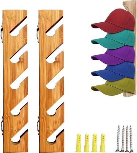 Wooden Hat Rack,2 Stück Wall Baseball Caps Display Organizer Holz-Hutablage für Wand Wandhalterung Hutablage für Baseballkappen, Organizer, Wandhalterung, vertikale Hutregale for Bedroom Entrance