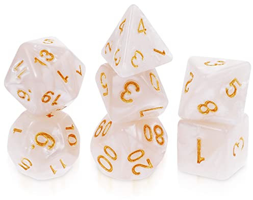 Abeillo 7 Stück DND Würfel Set für Dungeon und Dragons, Polyedrische Würfel RPG Rollenspiele Tischspiele D&D D20 D12 D10 D8 D6 D4 (Weiß)