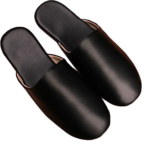 GHYUBYER Pantofole da uomo in pelle, con punta chiusa e fodera traspirante, suola in pelle scamosciata per comfort (colore: nero, taglia: 43/44 EU)