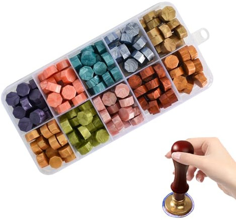 200 Stück Siegellack Perlen Bunt, 10 Farben Siegelwachsperlen, Achteckige Wachssiegelperlen, Siegel Wachsperlen, Siegelwachs Set für Basteln von Briefmarken, Geschenkverpackung (C)