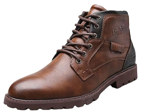 Botas De Tobillo con Cordones para Hombre Botas Clásicas Retro Informales De Invierno Impermeables con Cremallera Botas Antideslizantes con Punta Puntiaguda 39-48 (Marrón,43)