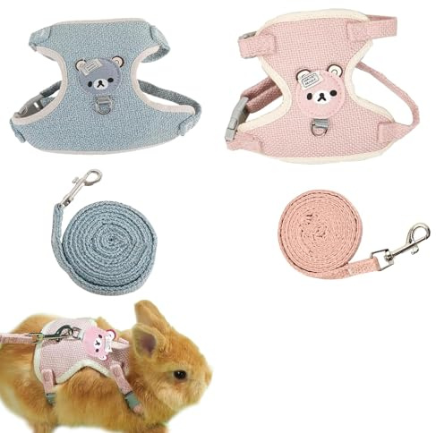 GUOYOU 2 stycken kaninkoppel, justerbar mjuk kaninsele med koppel, kaninsele för dvärgkaniner, kaninkoppel utbrottssäker för små kaniner katt hundar husdjur promenader