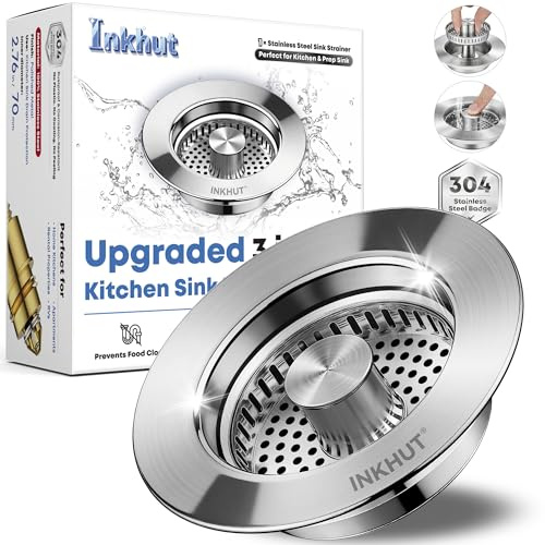 Filtre de vidange d'évier de cuisine 3 en 1 amélioré – Ensemble de bouchons d'évier pop-up en acier inoxydable, panier récupérateur de nourriture anti-encrassement, filtre à odeurs à drainage rapide,