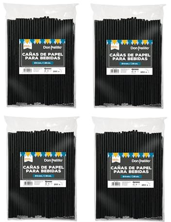DON PALILLO - 1000 cannucce di carta nere. Dimensioni: 200 x 6 mm. Cannucce per feste, compleanni e celebrazioni.