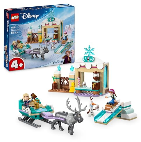 LEGO ǀ Disney Frozen Anna’s Sleigh Adventure, Hot Chocolate Stand with a Kristoff Minidoll, plus Olaf and Sven Figures, Princess Building Toy for 4+ Year Old Girls 43256