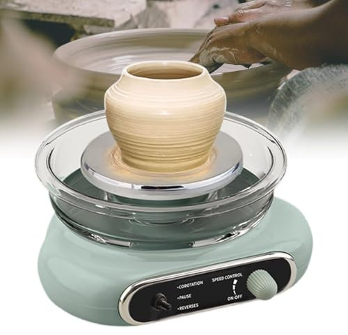 Tornio Elettrico Per Ceramica - Kit Per Principianti Di Ceramica - Con Pedale, Pennello, Giradischi Elettrico Da 12 Cm, Manopola Di Velocità Continua, Per La Creazione Di Ornamenti,Green