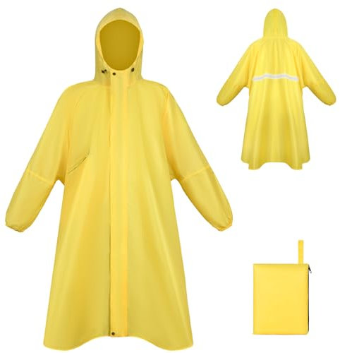 LUROON Leichter Wasserdichter Regenponcho Regenjacke Damen Herren mit Kapuze Faltbare Regencape Fahrrad mit Taschen Reflexstreifen, Wiederverwendbar Regenmantel für Wandern Angeln Radfahren Reisen
