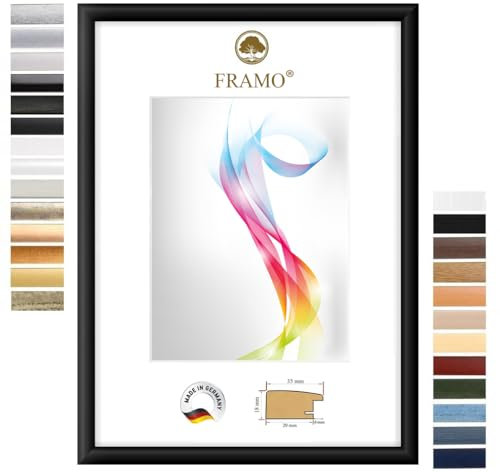 FRAMO Cadre photo en bois 36 x 49 cm (Dimension de l'image) en Noir mat | Taille sélectionnable | Affiches | Puzzle | Collage | Sur mesure | personnalisés