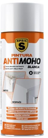 SPSIL Spray Antimoho Pintura Antihumedad Interior y Antimoho en Spray 400ml - Acrílica Blanca de Alta Opacidad, Base Agua Sin Olor - Para Paredes, Techos y Más
