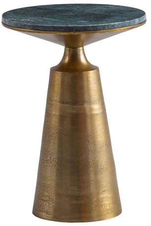 FineBuy Beistelltisch Echter Marmor Metall 40x40x56,5 cm Anstelltisch Grün Gold, Kleiner Abstelltisch Rund, Wohnzimmertisch Couch Modern, Marmortisch Hoch
