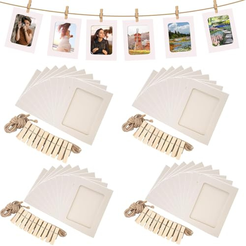 Paper Photo Frames,40 Pcs Cardboard Photo Frames with Clips and Hemp Ropes