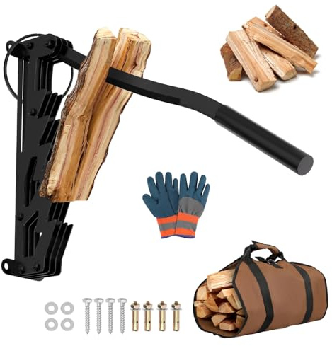 Jaxguom Manueller Holzspalter, Wandhalterung Manueller Holzspalter,Wandhalterung Anzündholz Spalter,Wand Holzspalter mit Brennholzsack,Wood Splitter für Outdoor und Indoor, Schwarz