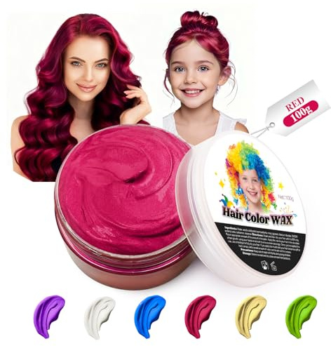 JJKOL Temporäre Rot Haarfarbe Wachs, Rot Haartönung Temporäre Haarfarbe, Instant Hair Cream Mud Natürliche Frisur Pomade, Styling Haartone für Männer Frauen, Haar Wachs für Fasching Party Halloween